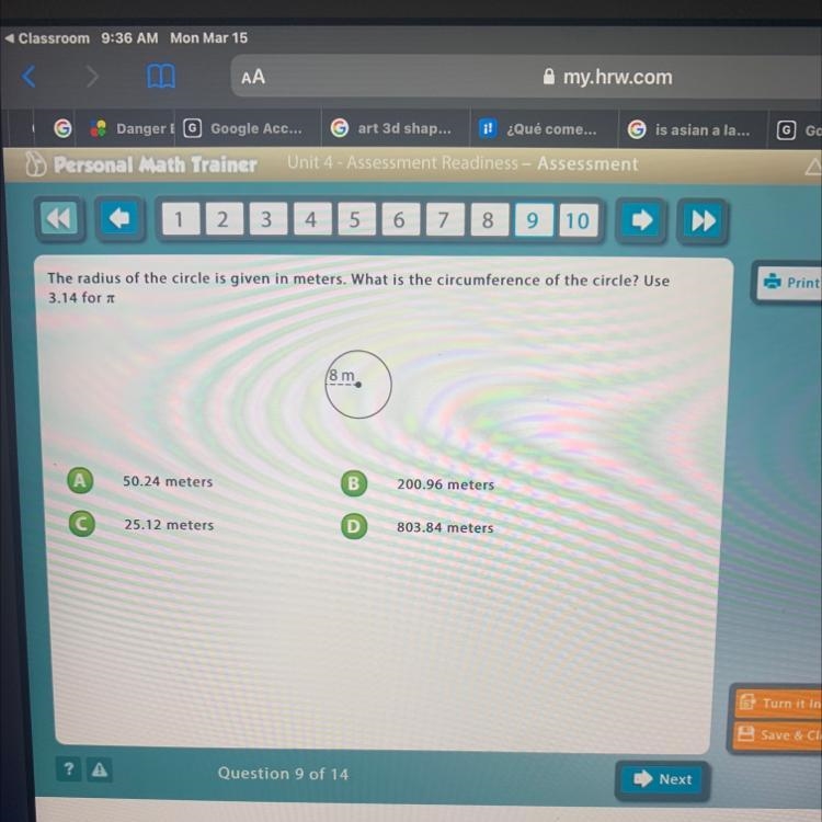 The radius of the circle is given in meters. What is the circumference of the circle-example-1