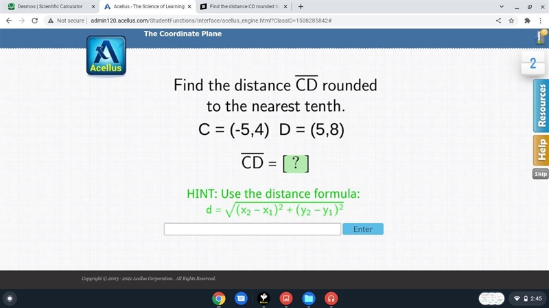 15 points if help!! Find the distance CD rounded to the nearest tenth.-example-1