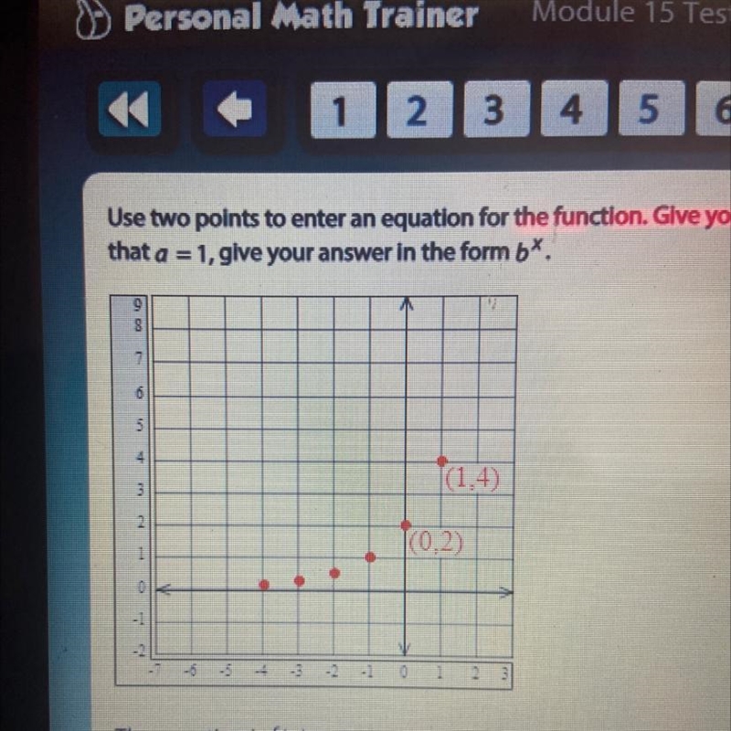 Use two points to enter an equation for the function. Give your answer in the form-example-1