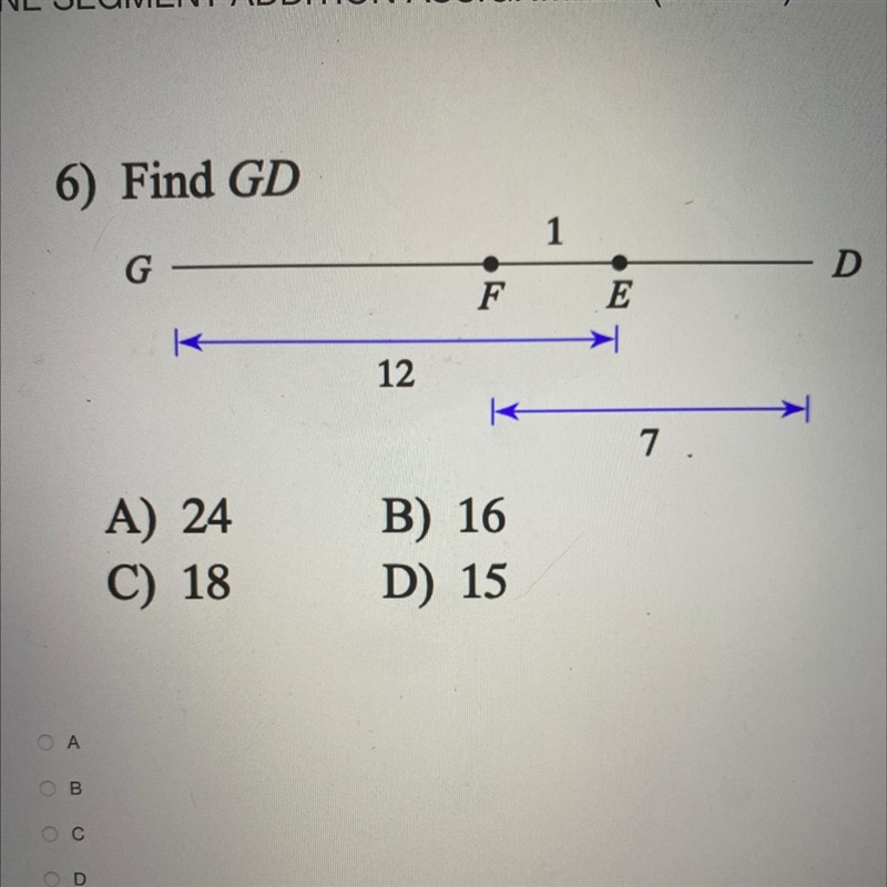 Find GD A) 24 B) 16 C) 18 D) 15-example-1