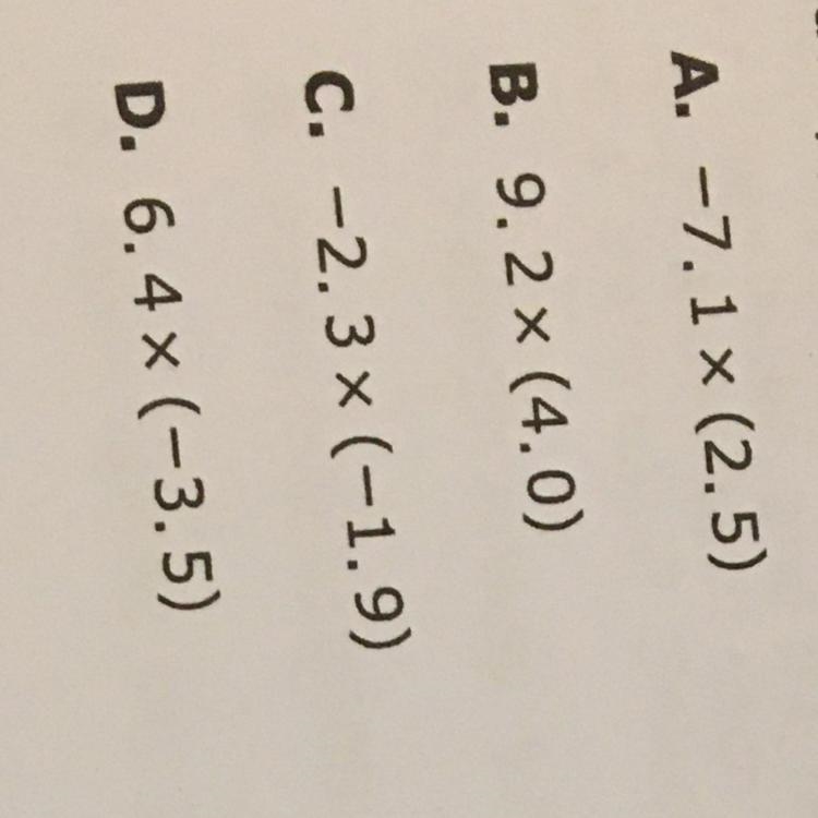 Which of the following expressions Will result in a product less than zero? Select-example-1