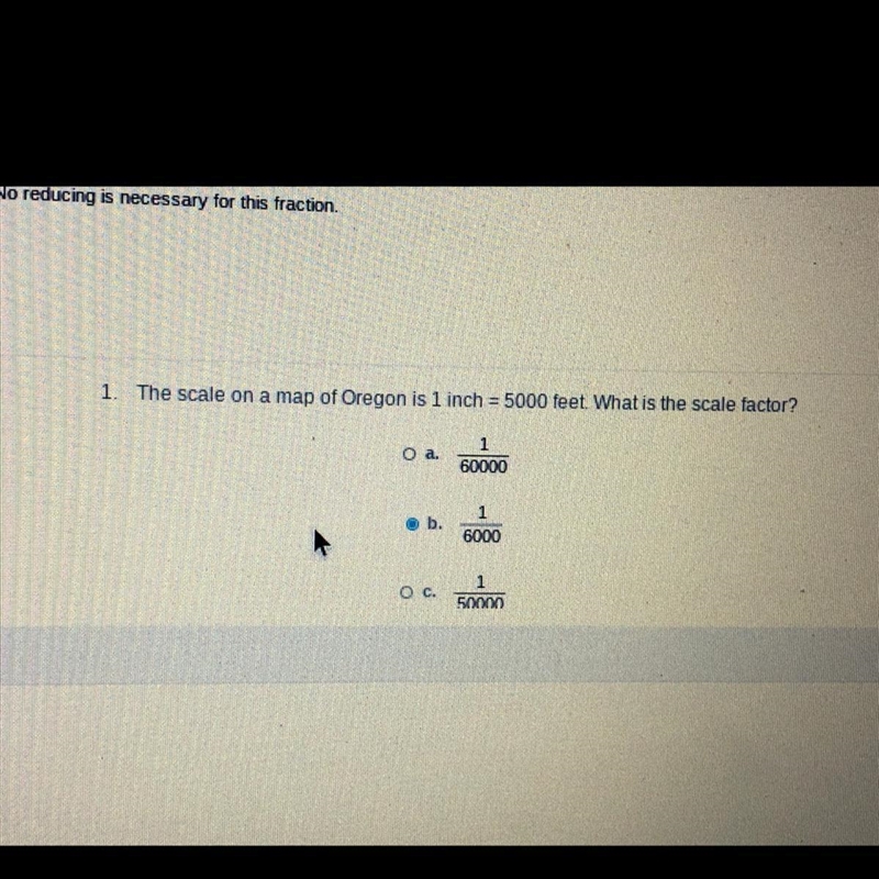 The scale on a map of Oregon is 1 inch = 5000 feet What is the scale factor?-example-1