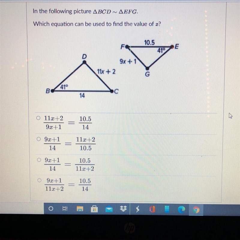 In the following picture ABCD ~ AEFG. Which equation can be used to find the value-example-1