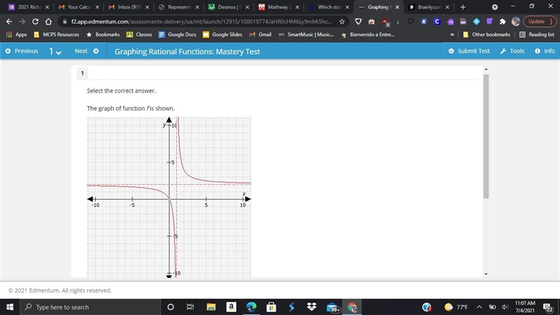 Which statement correctly describes the graph of ?-example-1