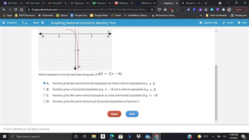 Which statement correctly describes the graph of ?-example-2