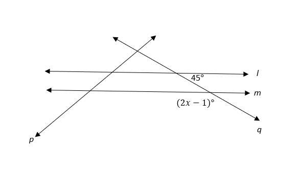 Line l and m are parallel lines cut by transversals p and q as shown in the diagram-example-1