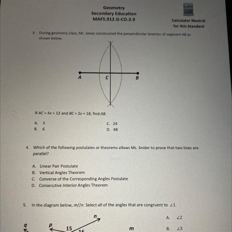 3. During geometry class, Mr. Jones constructed the perpendicular bisector of segment-example-1