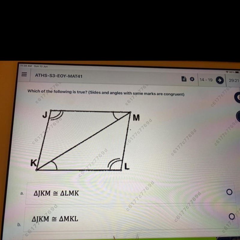 Which is true sides and angles with same marks are congruent-example-1