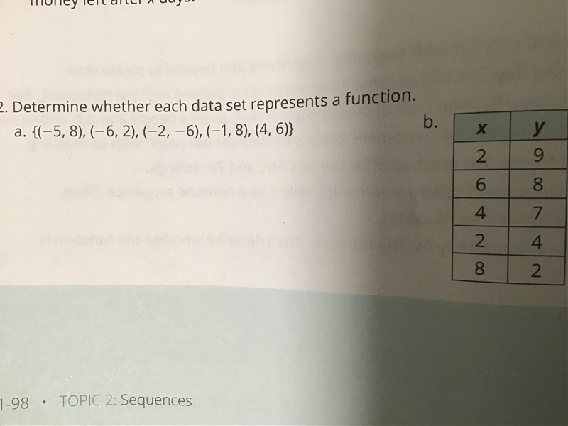 Determine whether each data set represents a function. Part A and B-example-1