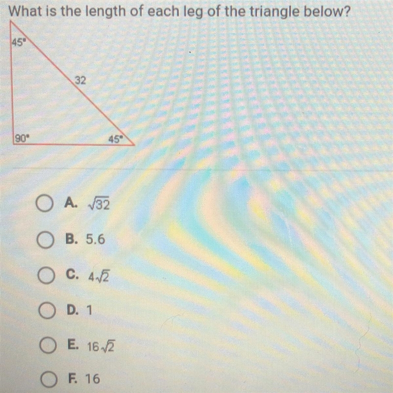 What is the length of each leg of the triangle below?-example-1