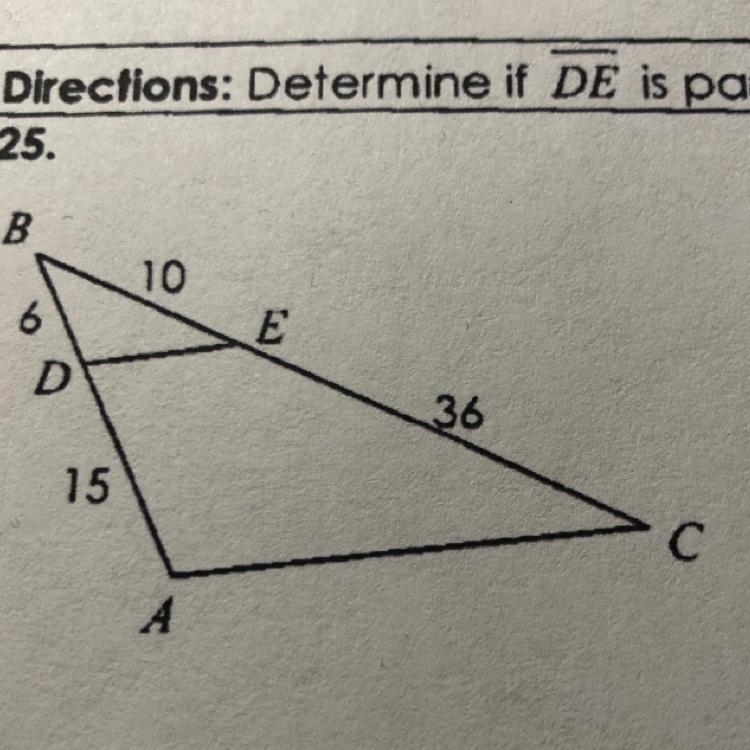 Determine if line DE is parallel to line AC-example-1