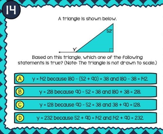 A triangle is shown Below based on this triangle which one of the following statements-example-1