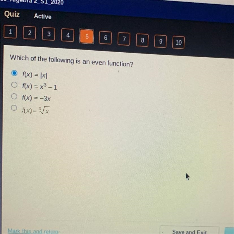 Which of the following is an even function?-example-1