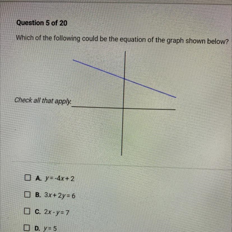 Which of the following could be the equation of the graph shown below? Check all that-example-1