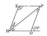 The adjacent figure HOPE is a parallelogram. Find the angle measures x, y and z. State-example-1