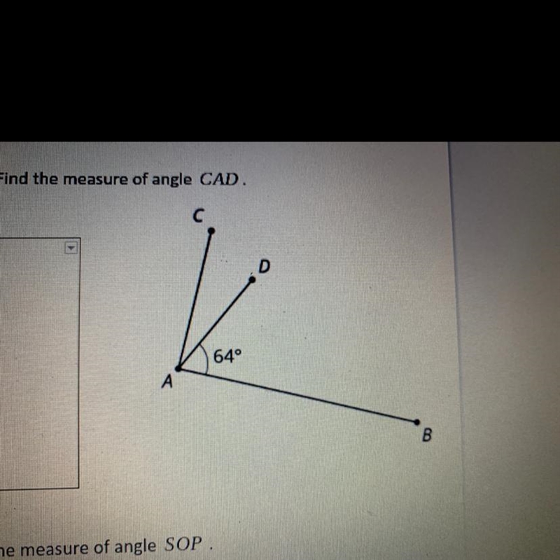 Angle BAC is a right angle. Find the measure of angle CAD.-example-1