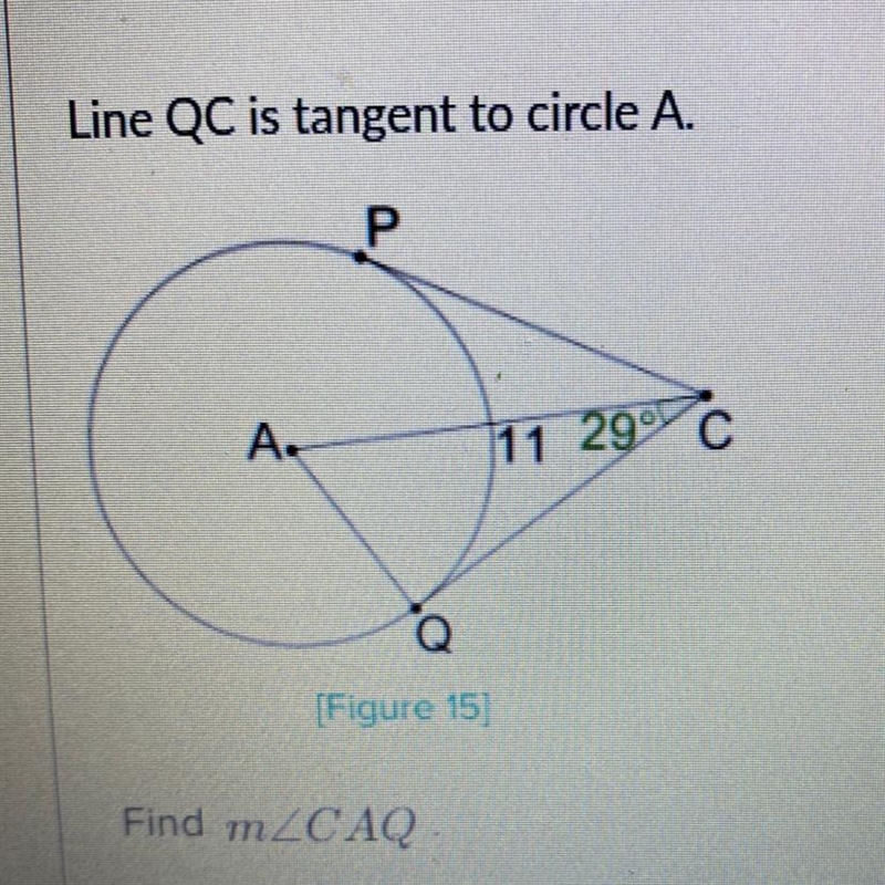 Line QC is tangent to circle A. Find m-example-1