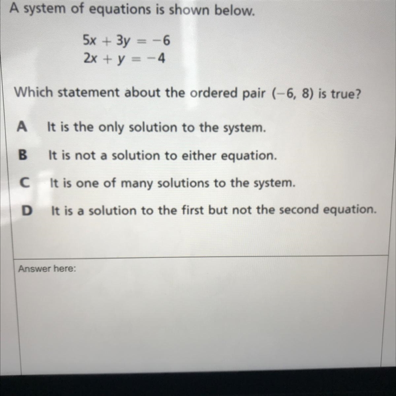 Which statement about the ordered pair ( -6 , 8 ) is true-example-1