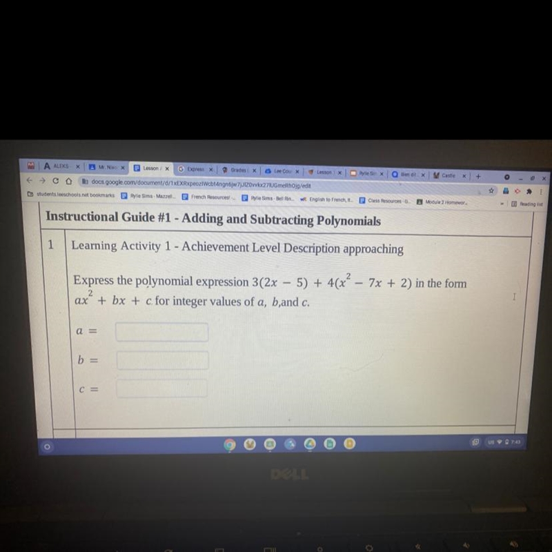 Express the polynomial expression in the form for integer values of a,b, and c.-example-1