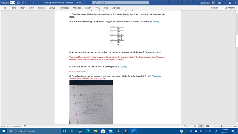 Part 1: Use a sequence to represent the air loss in a bike tire. A manufacturer of-example-1