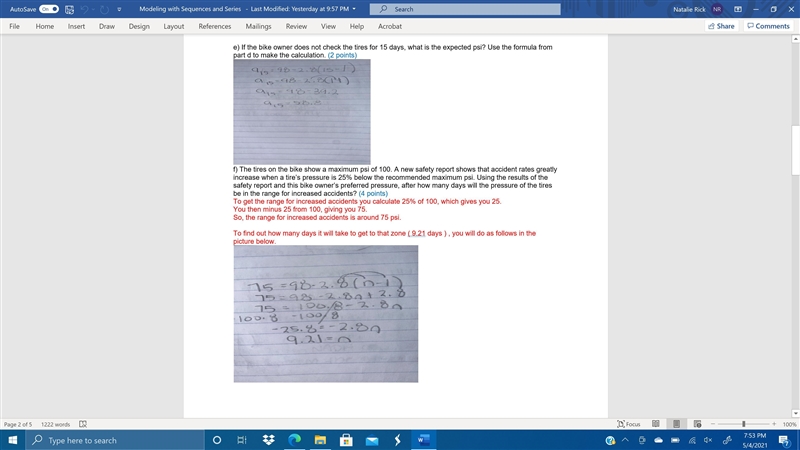 Part 1: Use a sequence to represent the air loss in a bike tire. A manufacturer of-example-2