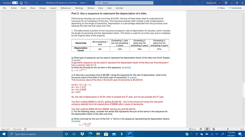 Part 1: Use a sequence to represent the air loss in a bike tire. A manufacturer of-example-4