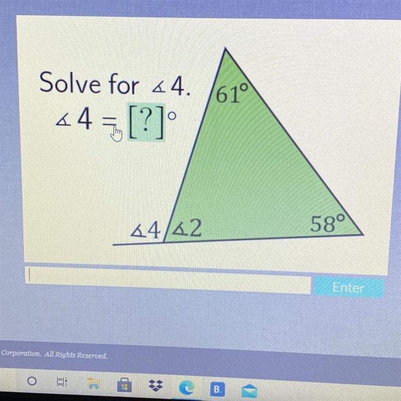 Solve for 44. 61° 44 = [?] O 44/42 58°-example-1