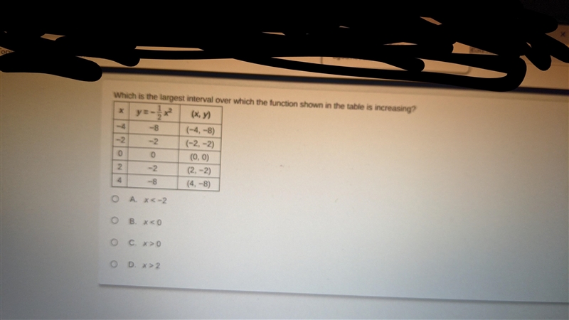 Which is the largest interval over which the function in the table is increasing?-example-1