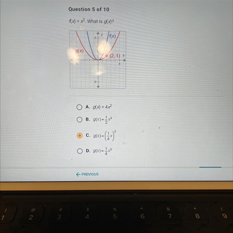 A. g(x) = 4x2 B. g(x)=2x2 (4) D. g(x)=2x2 C. g(x)= O-example-1