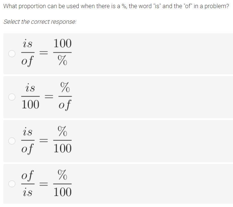 What proportion can be used when there is a %, the word "is" and the &quot-example-1