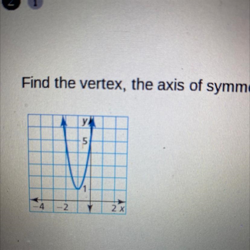 Find the vertex, the axis of symmetry, and the y intercept of the graph-example-1