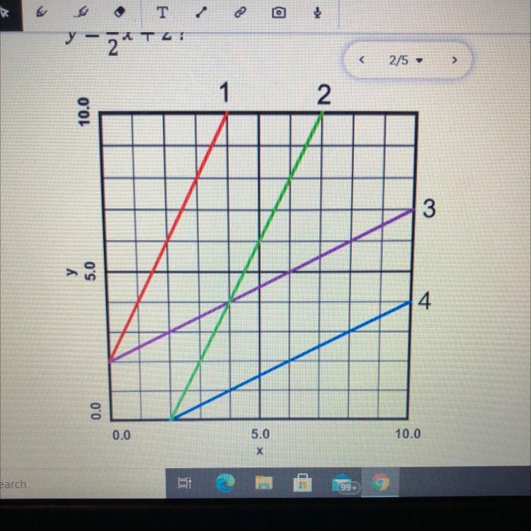 Which line in the graph has the equation y= 1/2x + 2-example-1