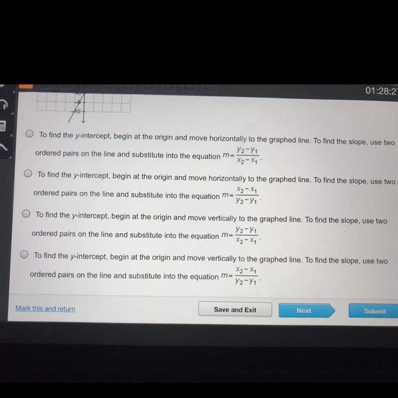 Which statements accurately describe how to determine the y-intercept and the slope-example-1