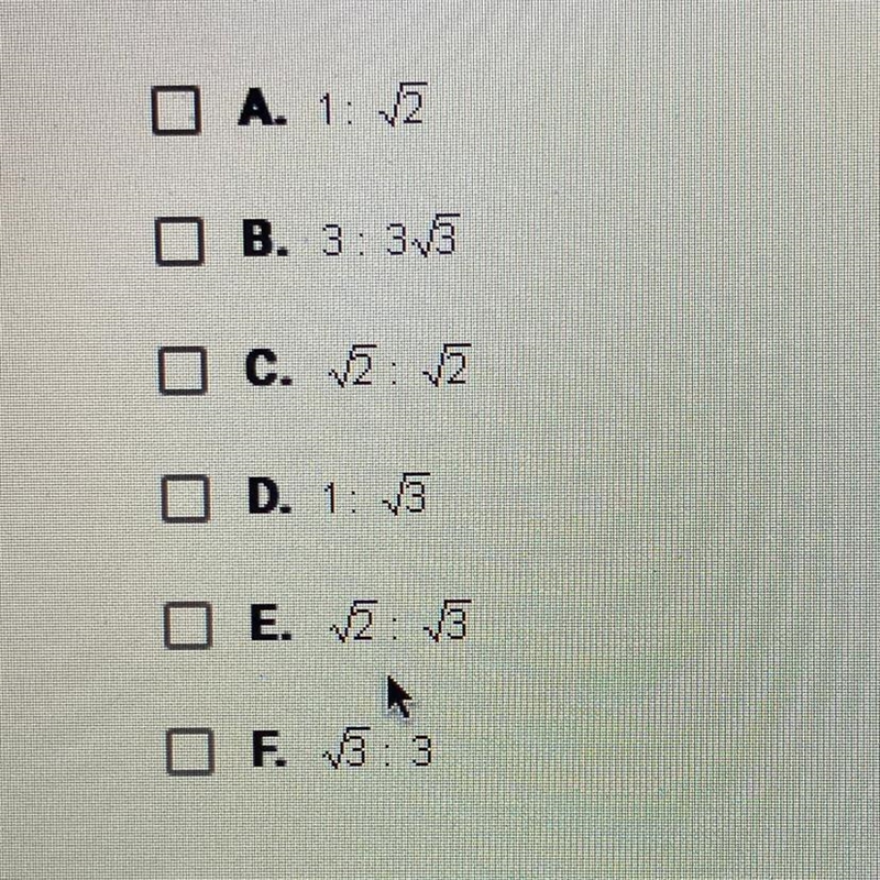 Which of the following could be the ratio between the lengths of the two legs of a-example-1