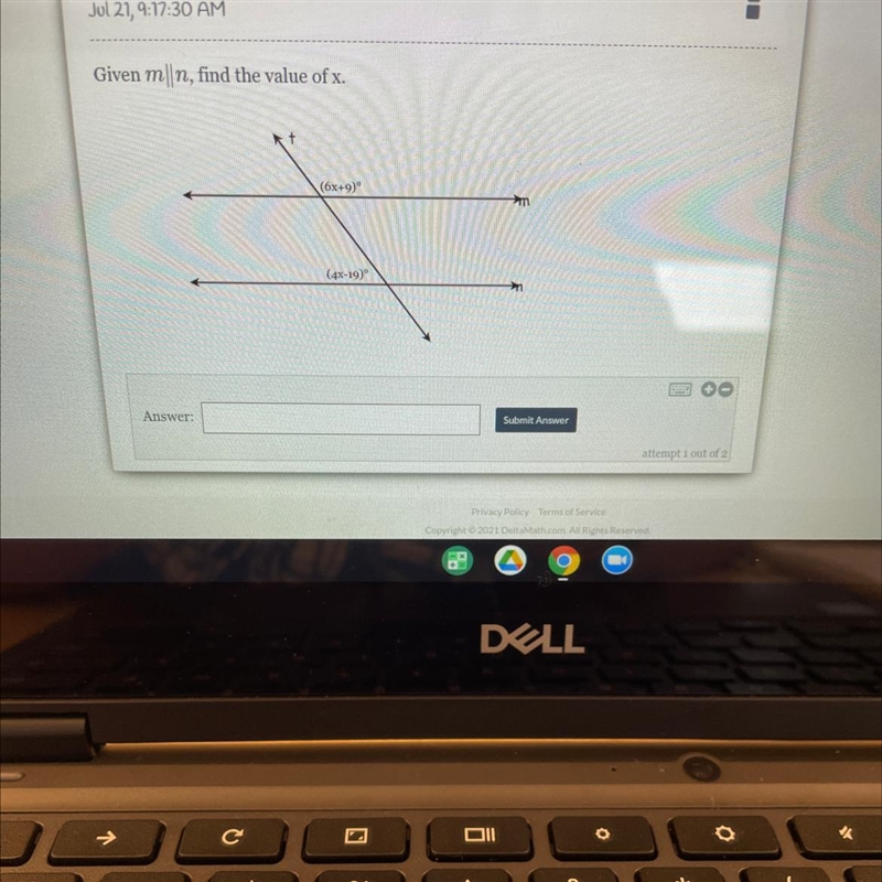 Given m|n, find the value of x. (6x+9) (4x-19) Answer: Submit Answer attempt i out-example-1