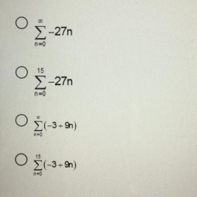 Write the sum using summation notation, assuming the suggested pattern continues. -3+6+15+24+...+132-example-1