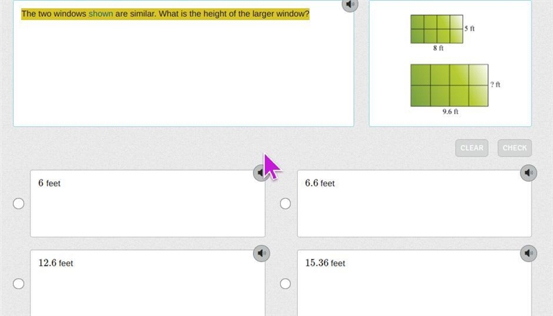 The two windows shown are similar. What is the height of the larger window?-example-1