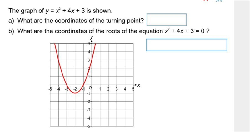 The graph of y= x^2 +4x +3 is shown work out a and b please-example-1