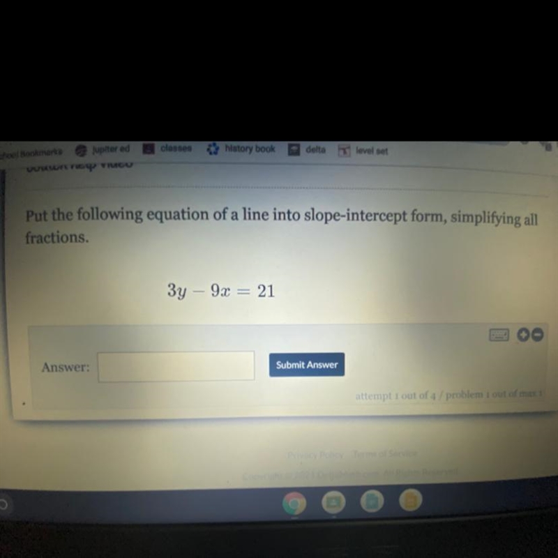 Help quickly please! question : Put the following equation of a line into slope intercept-example-1