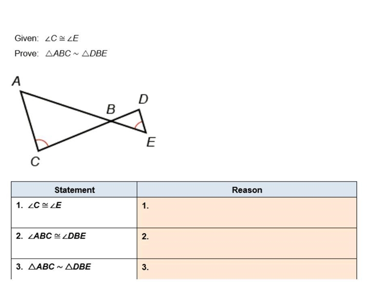 Geometry help, please!!! provide the missing reasons for the proof. Given: Prove: ΔABC-example-1