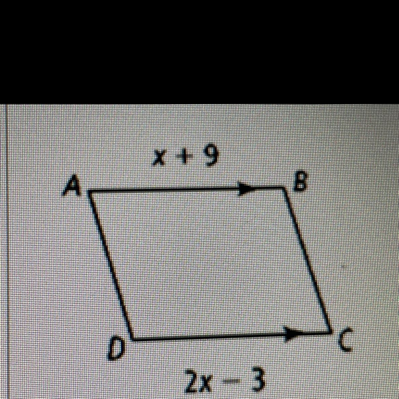 For what value of x must ABCD be a parallelogram? X=_______-example-1