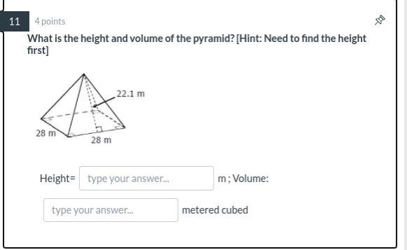 50 POINTS!! Please please help find height and volume of pyramid!!!-example-1