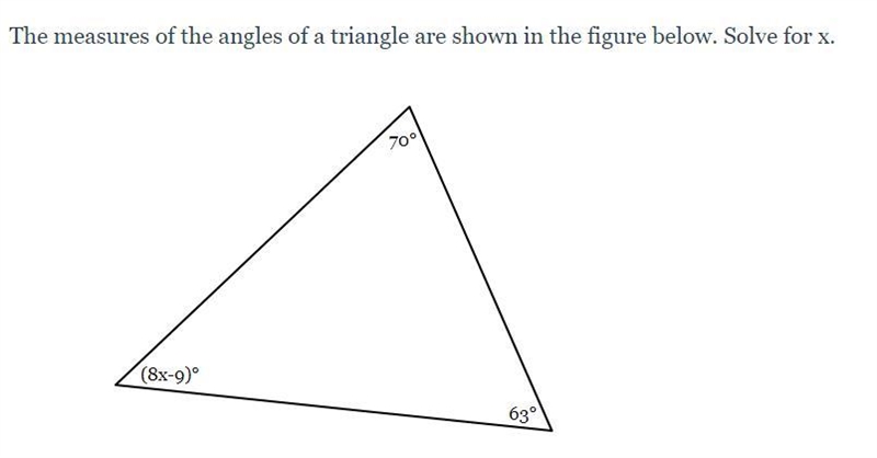 The measures of the angles of a triangle are shown in the figure below. Solve for-example-1