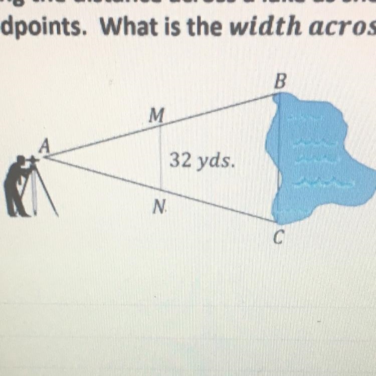 A surveyor is measuring the distance across a lake as shown below. In triangle ABC-example-1