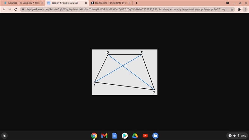 What is the sum of the exterior angles of polygon QRST? 360° 90° 180° 540°-example-1