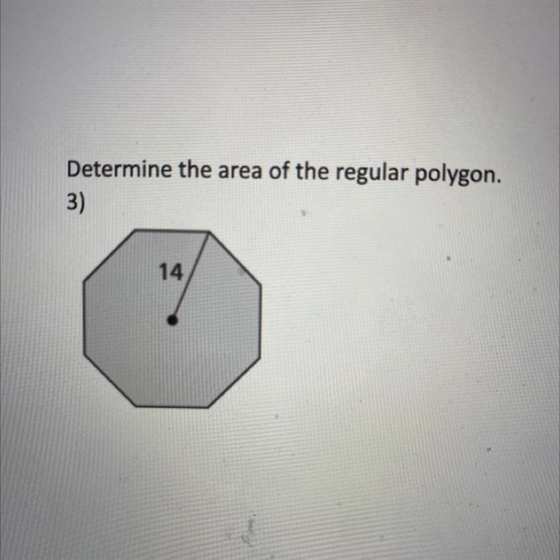 Determine the area of the regular polygon with apothem of 14-example-1