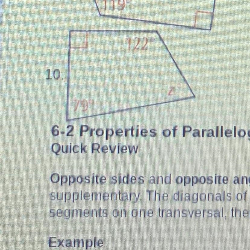 10. Find the missing measure of the missing angle.-example-1