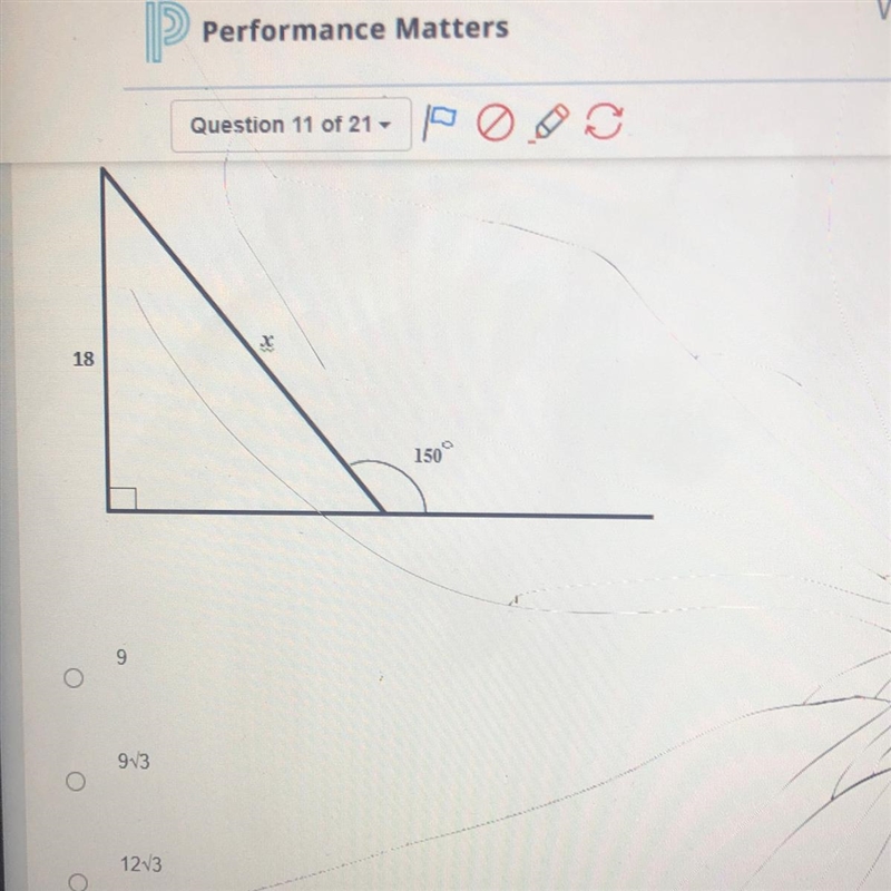 Using the given triangle, what is the value of x? D.36-example-1