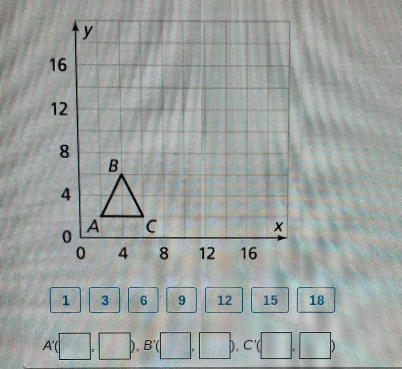 What are the coordinates of the image of AABC after a dilation with center (0,0) and-example-1