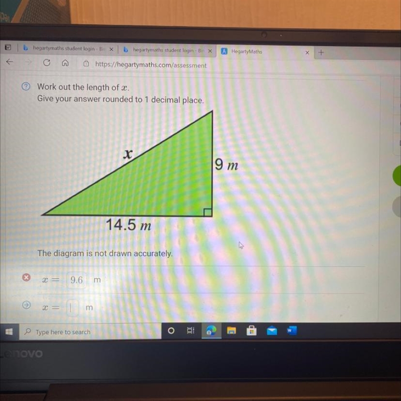 Work out the length of x. Give your answer rounded to 1 decimal place. x 9 m 14.5 m-example-1